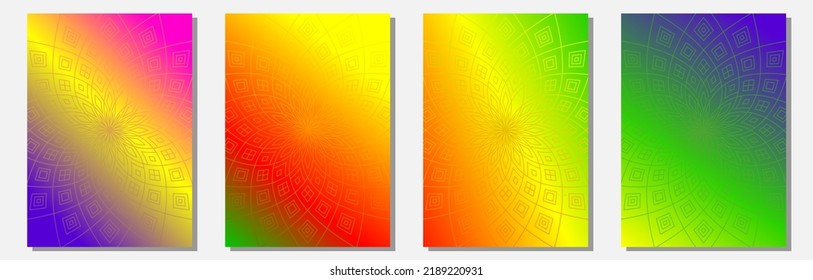 Abstract flashy gradient colors cover set. Mini swirl line pattern texture, color blending  background. For design concepts, web, prints, posters, wallpapers, interfaces. Vector illustration.