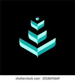 Abstract Flat 3D Organic Plantation Technology, Digital Logo Identity