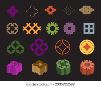 Abstract flat and 3D shapes made in vector. Unique design for brand, logotype or symbols.