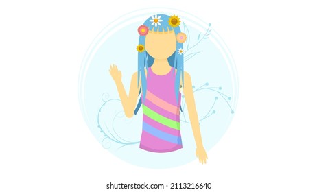Abstract Flat Albino Pale Skin Girl With Flowers In Her Hair Waving Cartoon People Character Concept Illustration Vector Design Style Albinism Disease International Albinism Awareness Day