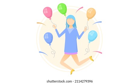 Abstract Flat Albino Pale Skin Girl With Balloons Celebrates A Birthday Cartoon People Character Concept Illustration Vector Design Style Albinism Disease International Albinism Awareness Day