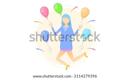 Abstract Flat Albino Pale Skin Girl With Balloons Celebrates A Birthday Cartoon People Character Concept Illustration Vector Design Style Albinism Disease International Albinism Awareness Day