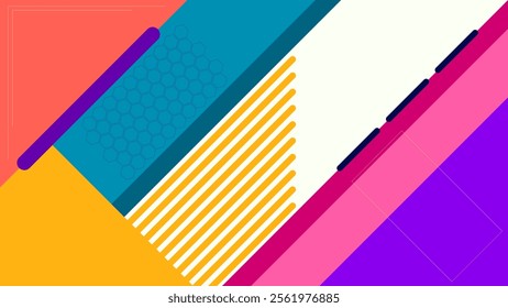 ABSTRACT FLAT BACKGROUND  WITH GEOMETRIC SHAPES BLUE ORANGE YELLOW PURPLE COLORFUL DESIGN VECTOR TEMPLATE FOR WALLPAPER, COVER DESIGN