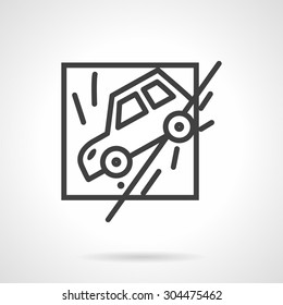 Abstract flat black line design vector icon for car slid off a road. Occasions for car insurance. Design element for business, logo and website.