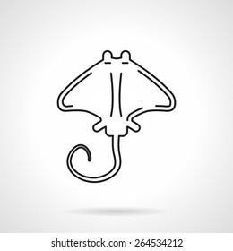 Abstract flat black line vector icon for manta ray or stingray a top view on white background.