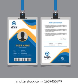 Abstract Flat Blue and Orange Id Card Design, Professional Identity Card Template Vector for Employee and Others