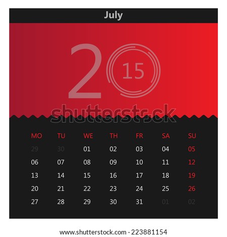Abstract Flat Calendar 2015 July Stock Vector Royalty Free