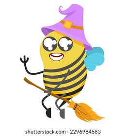 Abstract Flat Cartoon Animal Insect Beetle Bee Flying On A Broomstick Fly Honey Yellow Animal Vector Design Style Elements Fauna Wildlife
