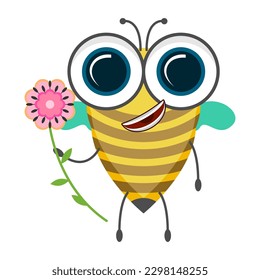 Abstract Flat Cartoon Animal Insect Beetle Bee With Flower And Glasses Fly Honey Yellow Animal Vector Design Style Elements Fauna Wildlife