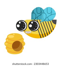 Abstract Flat Cartoon Animal Insect Beetle Bee With Hive Fly Honey Yellow Animal Vector Design Style Elements Fauna Wildlife