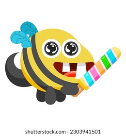 Abstract Flat Cartoon Animal Insect Beetle Bee With Ice Cream Fly Honey Yellow Animal Vector Design Style Elements Fauna Wildlife