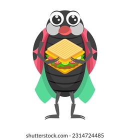 Abstract Flat Cartoon Animal Insect Ladybug Eat A Sandwich Vector Design Style Elements Fauna Wildlife