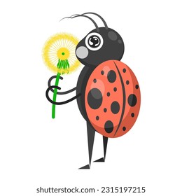 Abstract Flat Cartoon Animal Insect Ladybug With Flower Vector Design Style Elements Fauna Wildlife