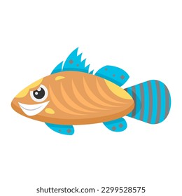 Abstract Flat Cartoon Different Animal Underwater Fish Swimming, Floats Vector Design Elements Fauna Wildlife