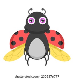 Abstract Flat Cartoon Different Animal Insect Ladybug Stand, Fly Vector Design Style Elements Fauna Wildlife