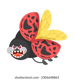 Abstract Flat Cartoon Different Animal Insect Ladybug Stand, Fly Vector Design Style Elements Fauna Wildlife