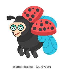 Abstract Flat Cartoon Different Animal Insect Ladybug Stand, Fly Vector Design Style Elements Fauna Wildlife
