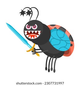 Abstract Flat Cartoon Different Animal Insect Ladybug Wшер Sword Vector Design Style Elements Fauna Wildlife