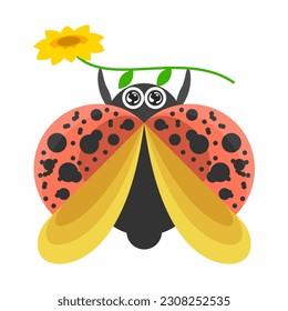 Abstrakter Flach Cartoon Verschiedenes Tierinsekt Ladybug mit floralem Vektordesign Stilelemente Fauna Wildlife