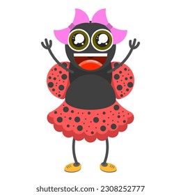 Abstrakter Flachkartoon Verschiedenes Tierinsekt Ladybug Stand in einem Kleid Vectordesign Style Elements Fauna Wildlife