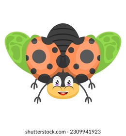 Abstrakter Flach Cartoon Verschiedenes Tierinsekt Ladybug Stand, Fly Vector Design Style Elements Fauna Wildlife