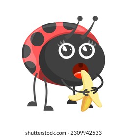 Abstract Flat Cartoon Different Animal Insect Ladybug Eating A Banana Vector Design Style Elements Fauna Wildlife