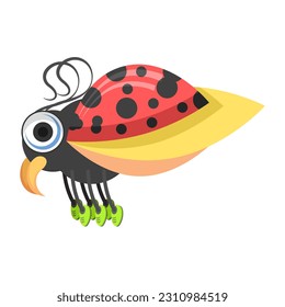 Abstrakter Flach Cartoon Verschiedenes Tierinsekt Ladybug Stand, Fly Vector Design Style Elements Fauna Wildlife