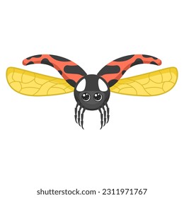 Abstrakter Flach Cartoon Verschiedenes Tierinsekt Ladybug Stand, Fly Vector Design Style Elements Fauna Wildlife