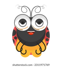 Abstrakter Flach Cartoon Verschiedenes Tierinsekt Ladybug Stand, Fly Vector Design Style Elements Fauna Wildlife