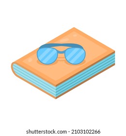 Resumen de caricatura plana Escuela de Estudios Universitarios Libro de Estudio con un elemento de diseño de vectores de lentes Concepto de aprendizaje de grados aislados