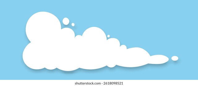 Abstract flat cartoon fluffy cloud icon with shadow on blue background. Vector EPS 10.