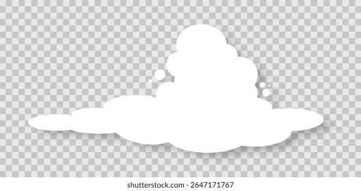 Abstract flat cartoon fluffy cloud icon with shadow on transparent background. Vector illustration.
