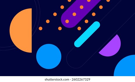 ABSTRACT FLAT DARK BLUE BACKGROUND WITH GEOMETRIC SHAPES COLORFUL DESIGN VECTOR TEMPLATE FOR WALLPAPER, COVER DESIGN