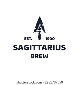 Resumen símbolo de punta de flecha azul oscuro plano sagittarius aislado sobre fondo blanco. Flecha con texto de ejemplo para el logotipo de la empresa o el símbolo corporativo