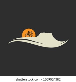 Abstract flat desert landscape symbol with cactus. Mountain desert vector template. Vector illustration EPS.8 EPS.10
