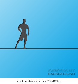 Abstract flat design concept with Muscular Man Silhouette Lifting Weightsillustration on background. Vector collection. Fitness icon 
