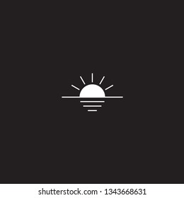 Abstract flat design concept with sunset or sunrise illustration. Background black.