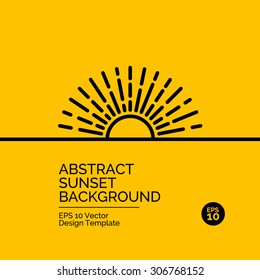 Abstract flat design concept with sunset or sunrise illustration on yellow background. Vector collection