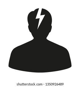 abstract flat design depression icon head with lightning