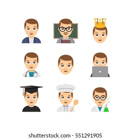 Abstract flat design emoticon style man icon illustration set