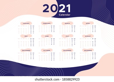 abstract flat design new year 2021 calendar design template