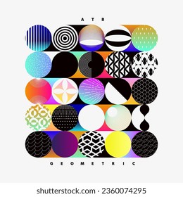 Abstract flat design of patterned colored circles. Art colorful geometric poster.