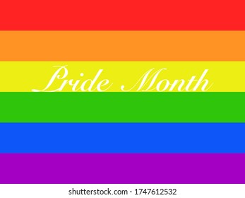 Abstract flat design rainbow color, text lettering pride month, sign symbol poster LGBT pride community concept colorful backdrop space background and wallpaper 