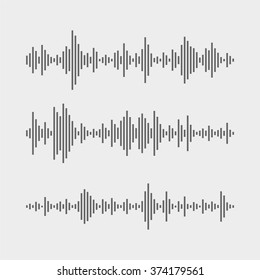 Abstract flat design vector sound waves collection. Equalizer technology vibration set.