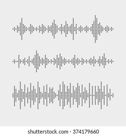 Abstract flat design vector sound waves collection. Equalizer technology vibration set.