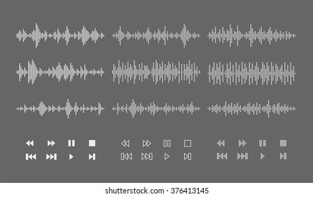Abstract flat design vector sound waves collection. Equalizer technology vibration set.
Video and audio interface icon set. Vector line and dotted illustration
