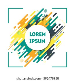 Abstract flat dynamic background isolated on white with text frame. Geometric motion shapes. Colorful pattern for cover design, poster, card greeting, business, decoration Vector illustration template