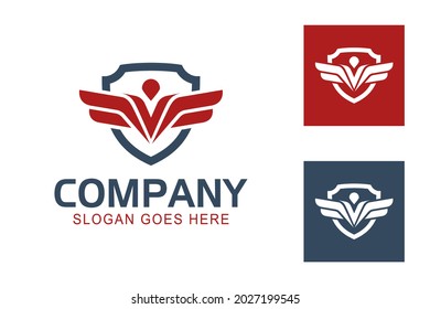 abstract flat eagle or phoenix wings with shield icon for protection security army logo template