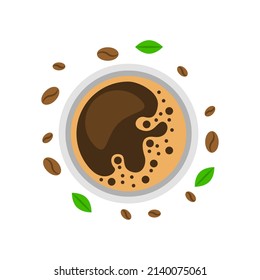 Abstract Flat Fast Food Cup Of Coffee With Beans Meal Background Vector Design Style Cooking, Breakfast