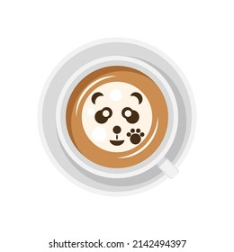 Abstract Flat Fast Food Cup Of Cappuccino Panda Animal Meal Background Vector Design Style Cooking, Breakfast